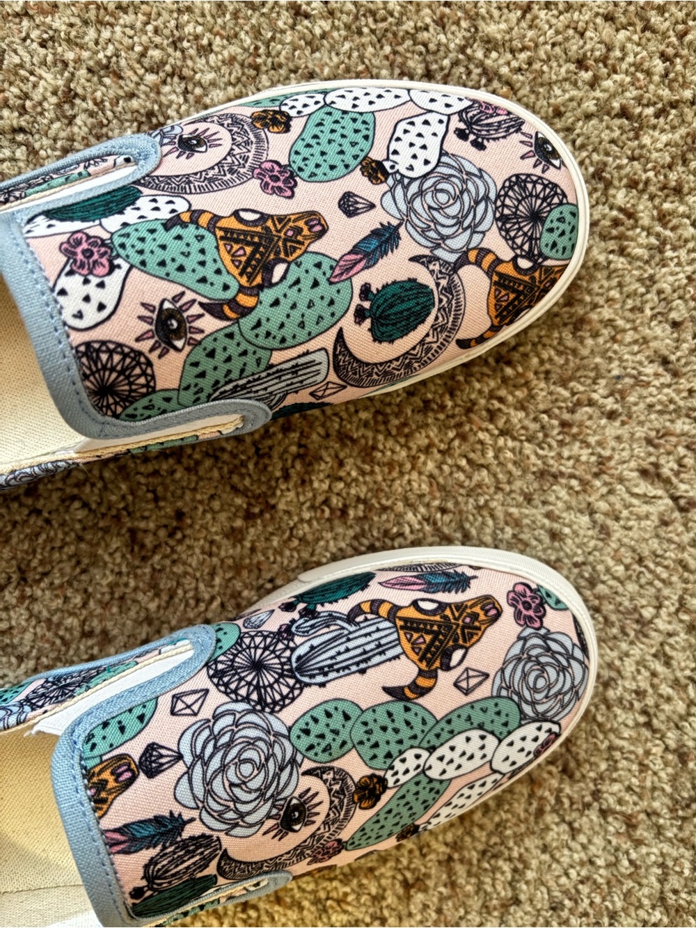 Inkkas Mohave Pink Cactus Skull Boho Slip On Sneakers Women 11